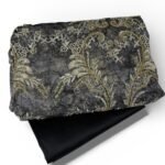 قطعة قماش تول مطرز بزخارف نباتية – أسود ذهبي 3متر