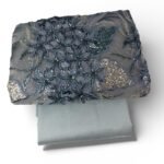 ⁦قطعة قماش تول مطرز بزخارف نباتية – رمادي ناعم 3متر⁩ - الصورة ⁦2⁩