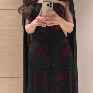 فستان تل علا ورد مخمليه وخرز وبطانه باربي