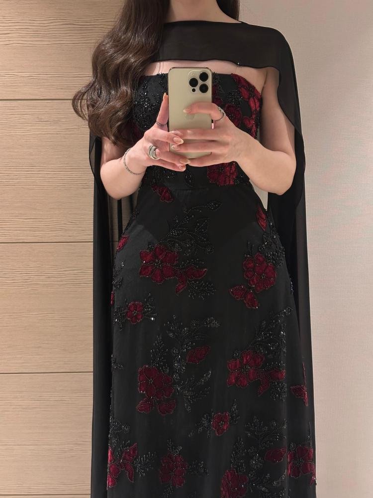 فستان تل علا ورد مخمليه وخرز وبطانه باربي - الصورة 1