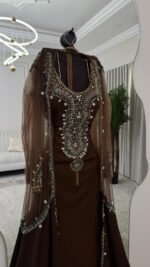 فستان سهرة باربي وتل وميكادو وتطريز يدوي