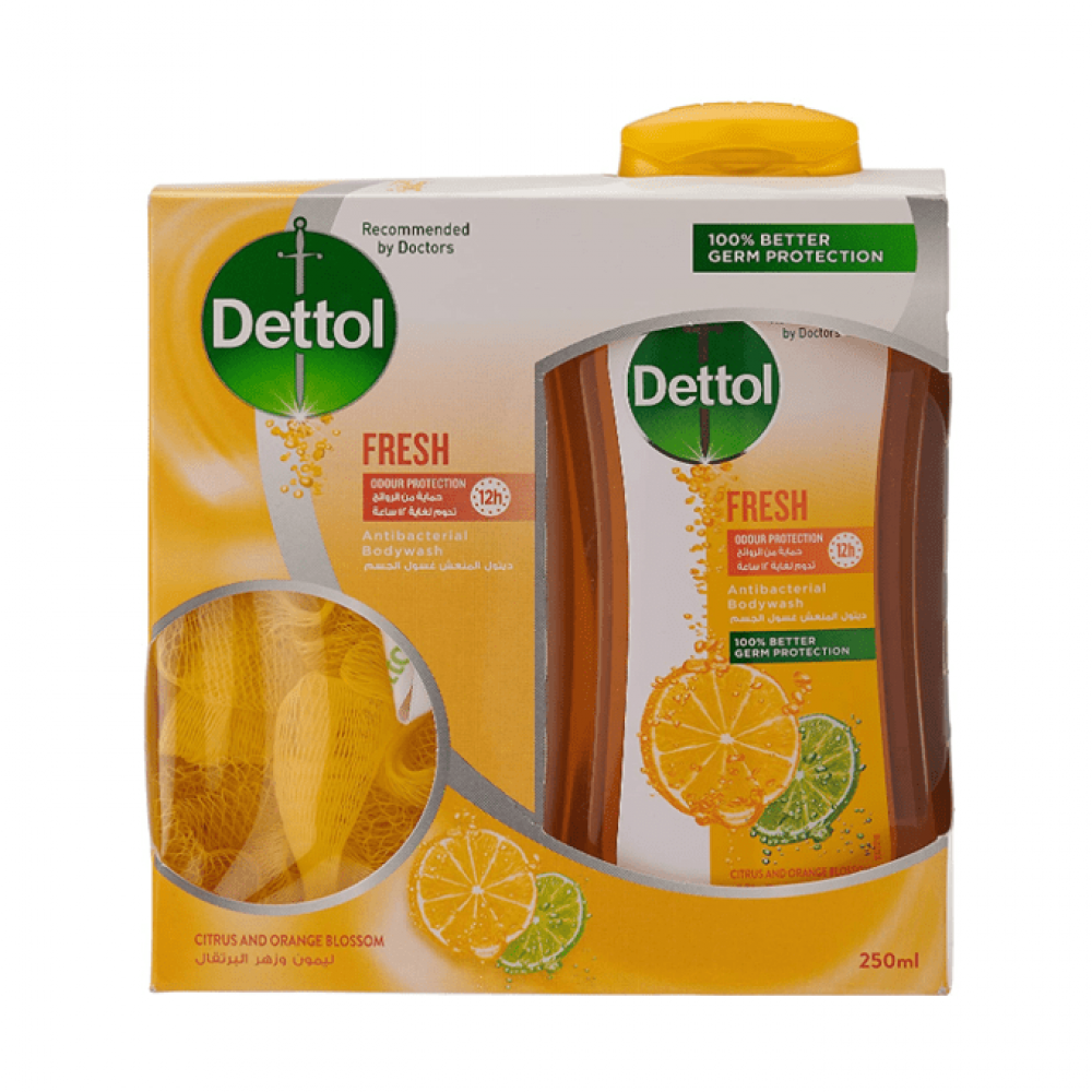 e62476ad-c414-4055-a473-1d63cccfdc62.webp غسول الجسم المنعش من ديتول مع ليفة – 250مل - الصورة 1