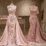 قماش دانتيل فاخر مطرز بورود ثلاثية الأبعاد وكريستال راقٍ