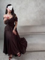 ⁦فستان سهرة بني أوف شولدر فساتين درابية فخمة⁩ - الصورة ⁦3⁩