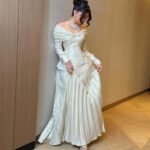 فستان سهرة أوف شولدر عاجي مطرز