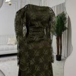 فستان سهرة دانتيل فاخر بأكمام شفافة