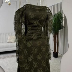 فستان سهرة دانتيل فاخر بأكمام شفافة