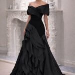 فستان سهرة أسود فخم بقصة أوف شولدر