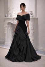 فستان سهرة أسود فخم بقصة أوف شولدر