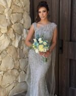 فستان سهرة خمري فاخر مطرز