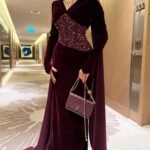 فستان مخمل كوري تطريز يدوي شال تفته