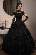 فستان سهرة أسود فاخر دانتيل