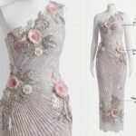 ⁦قماش دانتيل فاخر مطرز بورود ثلاثية الأبعاد وكريستال راقٍ⁩ - الصورة ⁦2⁩