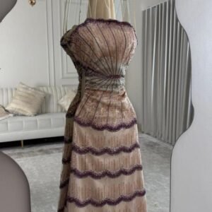 فستان سهرة نيود مطرز بتصميم كورسيه فاخر