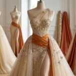 قماش سهرة ذهبي مطرز بالكريستال