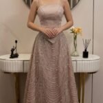 فستان سهرة نيود فاخر خرز وباربي