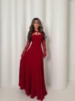 "فستان شيفون وبطانه باربي ودانتيل "