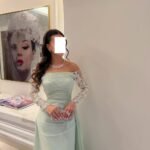 فستان سهرة "مينت" ناعم بأكمام مطرزة بالكريستال