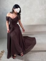 ⁦فستان سهرة بني أوف شولدر فساتين درابية فخمة⁩ - الصورة ⁦4⁩