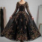 قماش كلوش مطرز فاخر يدوي مع صدرية جاهزة