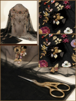 ⁦قماش كلوش مطرز فاخر يدوي مع صدرية جاهزة⁩ - الصورة ⁦3⁩