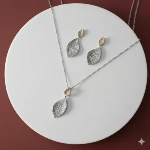 طقم زركون فاخر نسائي – سلسال وحلق أنيق لجميع المناسبات