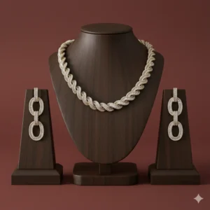 طقم زركون فاخر نسائي – سلسال وحلق أنيق لجميع المناسبات