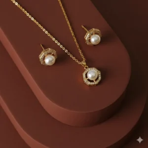 طقم زركون فاخر نسائي – سلسال وحلق أنيق لجميع المناسبات