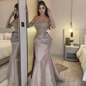 فستان سهرة شامبين فاخر بتصميم كورسيه أنيق