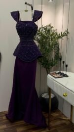 ⁦فستان سهرة بنفسجي ملكي مطرز خرز⁩ - الصورة ⁦4⁩