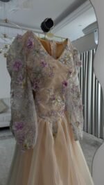 فستان اورجنزه لمعه وورد وخرز