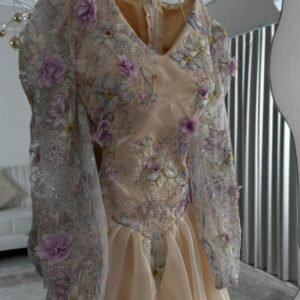 فستان اورجنزه لمعه وورد وخرز