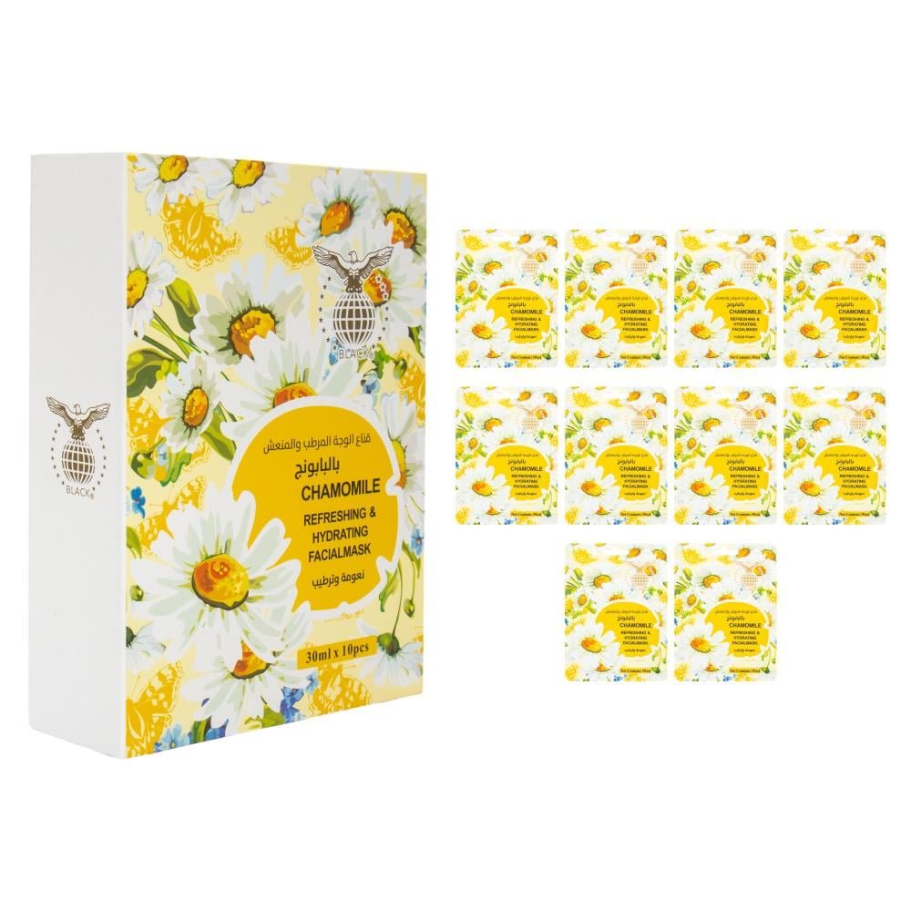 cf571d2f-6a35-40ff-8d17-d28134a90435-1000x1000-DpBlnrq8AgmO8mFYU8frgUlpQtpQqQLlFIjriWb4.jpg بلاك قناع الوجة المرطب والمنعش بالبابونج ( باكيت 10 حبات ) - الصورة 1
