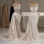 قماش سهرة فضي لؤلؤي مطرز بالكريستال