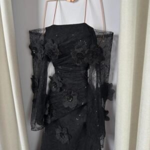 فستان تل مطرزه بورد وخرز