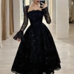 فستان سهرة أسود فاخر من الدانتيل