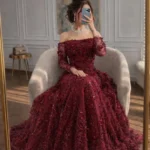 فستان سهرة عنابي فاخر