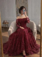 فستان سهرة عنابي فاخر