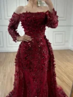 ⁦فستان سهرة عنابي فاخر⁩ - الصورة ⁦3⁩