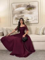فستان سهرة فاخر باللون البرغندي
