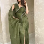 فستان سهرة أخضر زيتي بكتف واحد