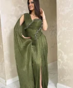 فستان سهرة أخضر زيتي بكتف واحد