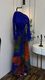 ⁦فستان سهرة أزرق ملكي بتنورة مشجرة⁩ - الصورة ⁦3⁩