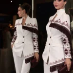 طقم سهرة نسائي أبيض بتطريز تراثي