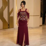 فستان سهرة عنابي فاخر