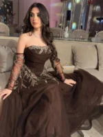 ⁦فستان سهرة احمر برغندي⁩ - الصورة ⁦3⁩
