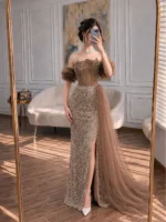 ⁦فستان سهرة أخضر داكن⁩ - الصورة ⁦2⁩