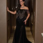 فستان سهرة أسود فاخر أوف