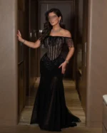فستان سهرة أسود فاخر أوف