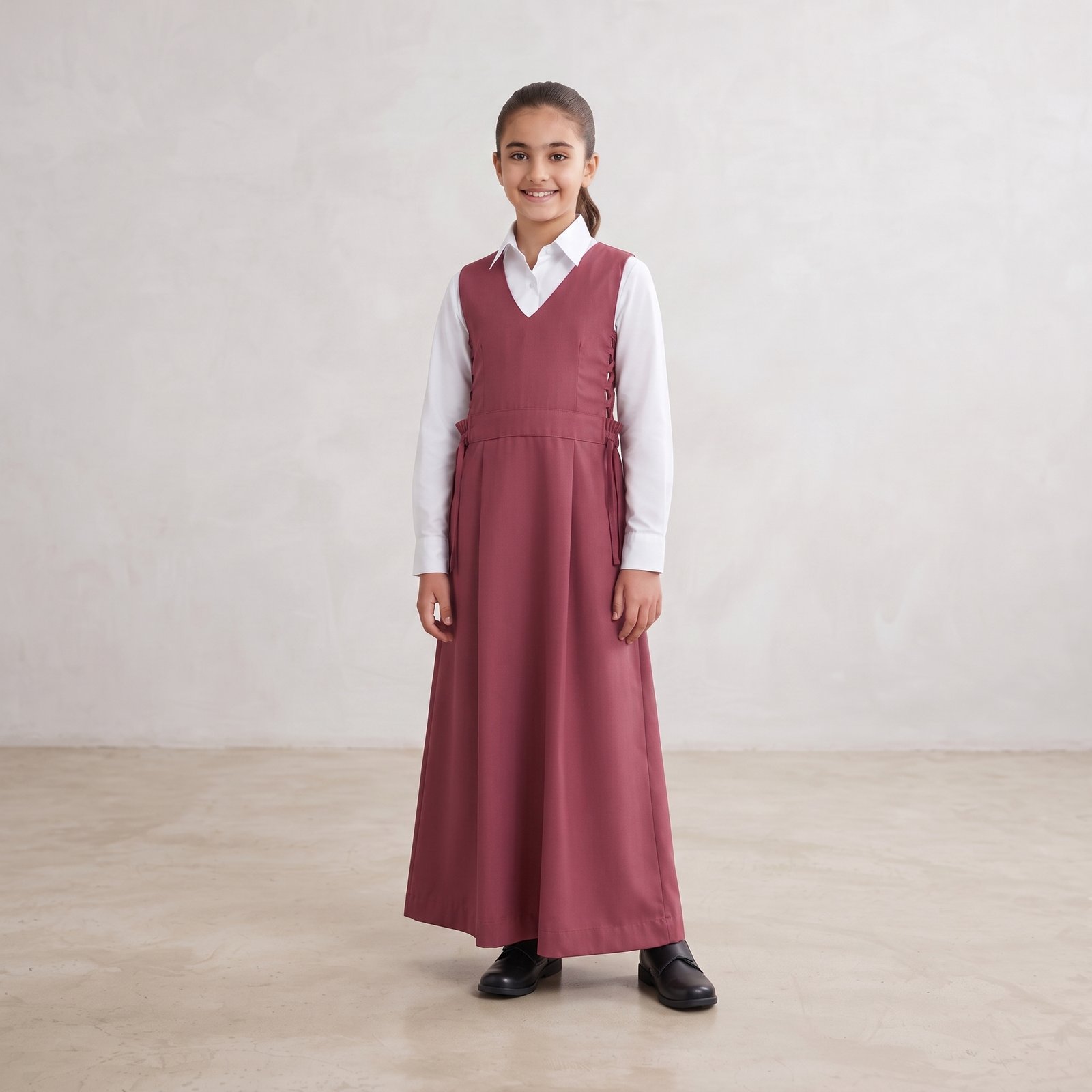 Apron_length_to_heel_2K_202607261342 مريول مدرسي بناتي ابتدائي - الصورة 1